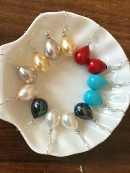 

Elegant Teardrop Shell Pearl Dangle Earrings 5 Pairs/lot Bridal Drop Earrings for Women 10 Colors Water Drop Jewelry Gift FP031