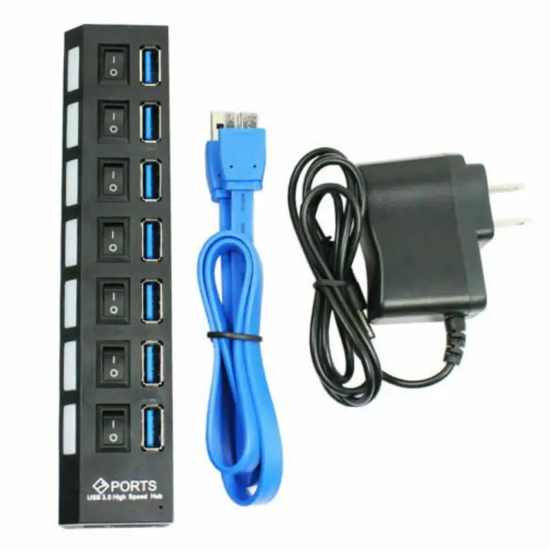 7 Ports usb 2.0 hub High Speed 480 Mbps Adapter usb splitter Hub 2.0 With Power on off Switch For ipad Laptop Computer phone