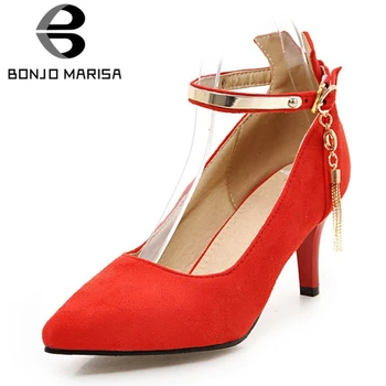

BONJOMARISA Big Size 31-43 Brand Design Metal Decoration Pointed Toe Shoes Woman Casual Office Party Spring Autumn Pumps