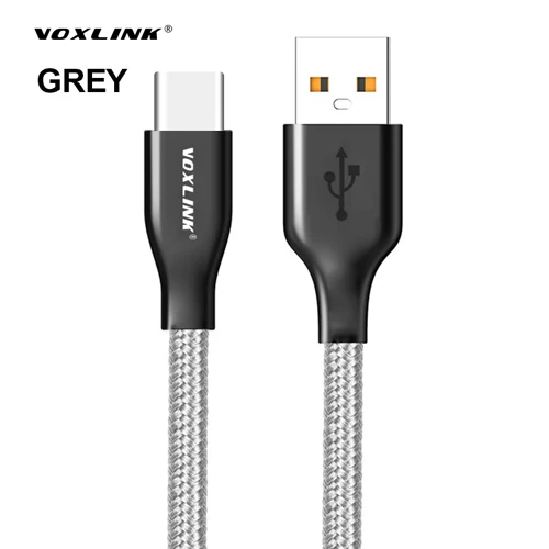 VOXLINK usb type-C кабель для xiaomi redmi note 7 USB шнур для мобильного телефона Быстрая зарядка нейлоновая оплетка для samsung Galaxy S9 S8 Plus - Цвет: Grey