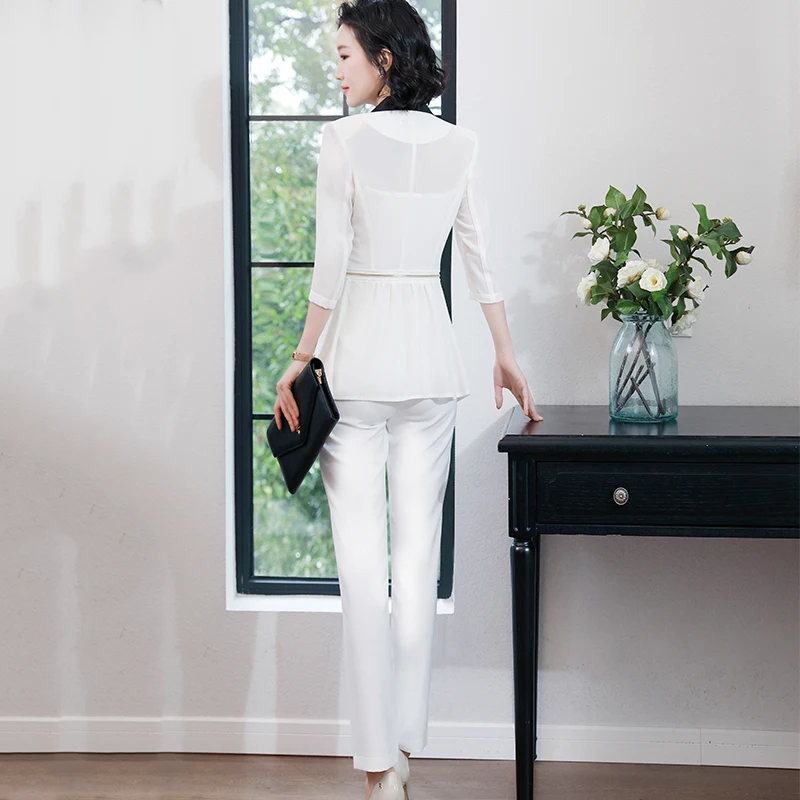 2 Pieces Set Pant Suit Summer Wear Formal Fashion Style Women Office Lady Work Three Quarter Perspective Jacket with Trouser