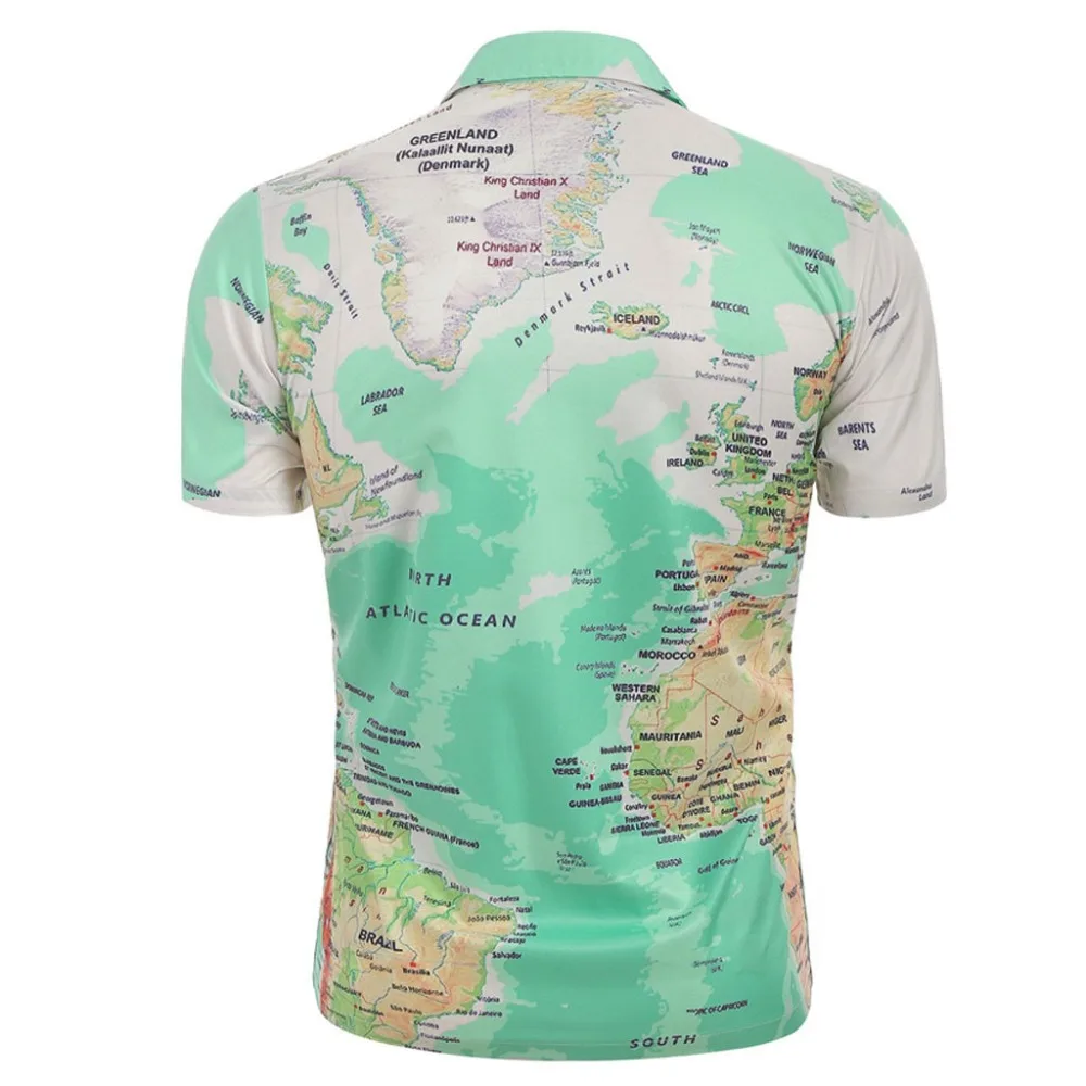Мужская Повседневная футболка с принтом в виде карты мира с пуговицами, топ, блузка, позвольте вам увидеть другой мир на вашей рубашке