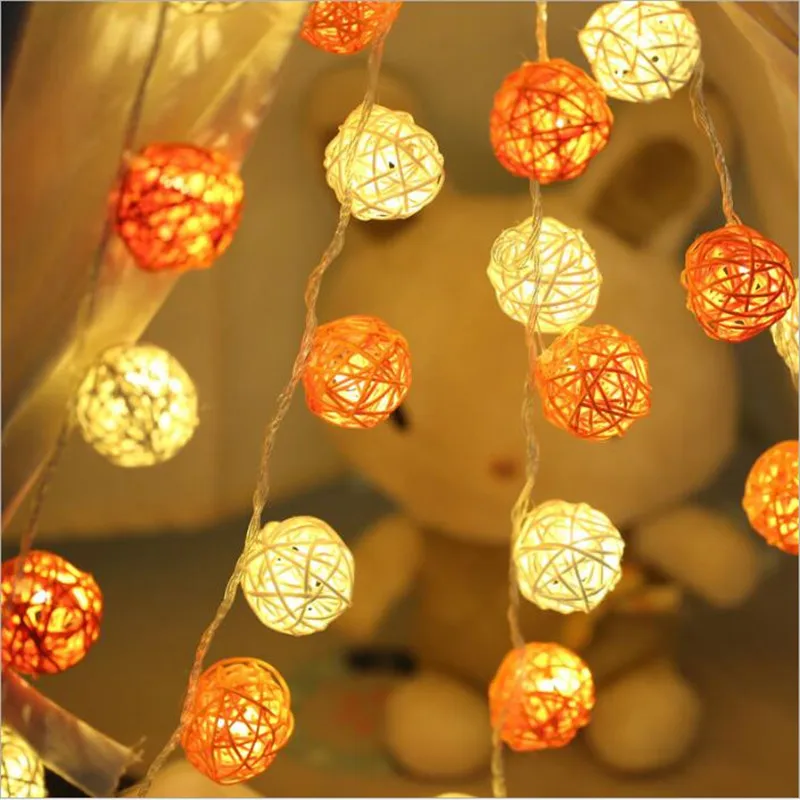 

1.5m 10LED String Light Fairy Light Orange White Rattan Balls For Holiday Christmas Wedding Home Decoration Party