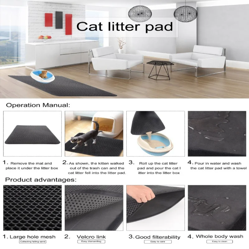 EVA двухслойный коврик для кошачьего туалета, коврик для кошачьего туалета с водонепроницаемым нижним слоем, черная кровать для кошек, принадлежности для кошек, коврики zh1