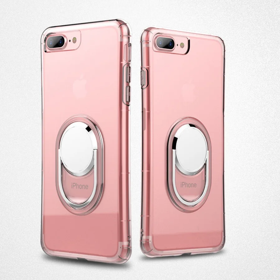 for iPhone 7 Silicone Case Stand Holder Ultra Slim TPU Soft Cover Plus 360 Rotation Clear Phone Bag Shell |