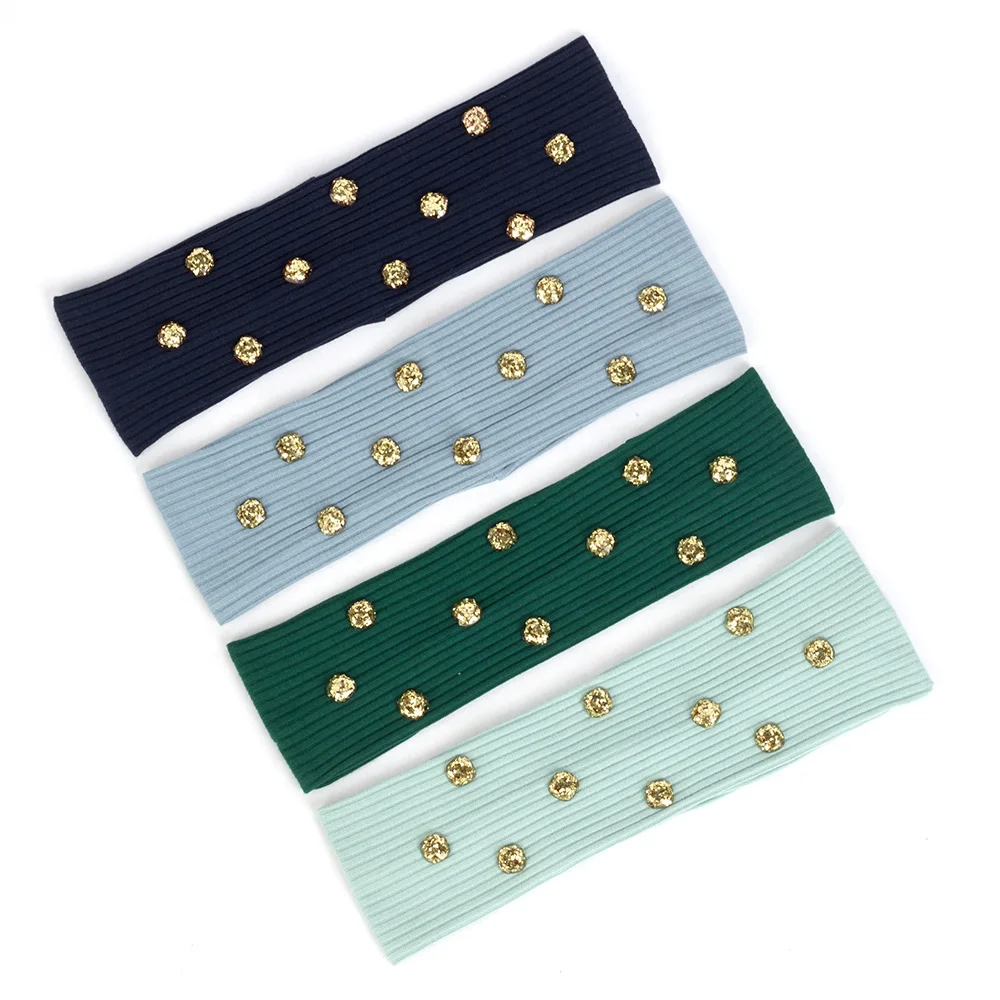 

2019 New Summer Fashion Resin Sequin For Girls Solid Ribbed Headband Women Cotton Hairband Elastic Plain Turban Hair Accessories