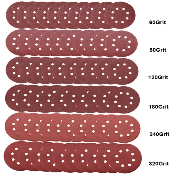 60 шт. 5 дюймов шлифовальный диск наждачная бумага 60/80/120/180/240/320 Грит деревообработки с Pad Дрель адаптер для очистки и полировки прочный