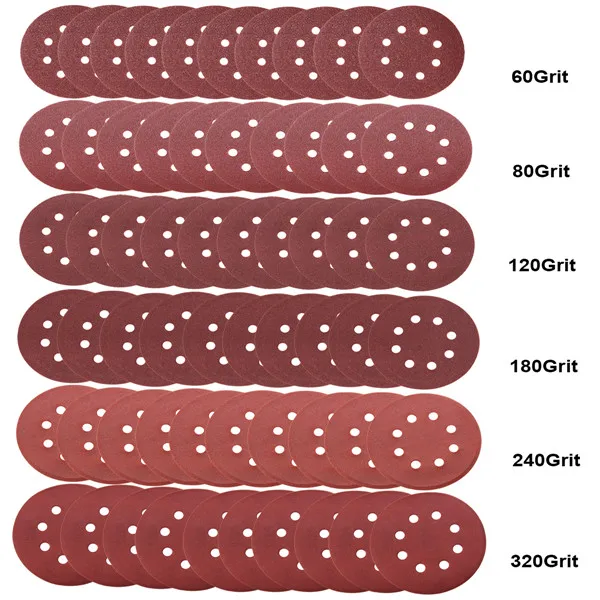 Vente 60 pcs 5 pouce Disque Abrasif Papier Abrasif 60 80 120 180 240 320 Grain Bois avec Tampon Adaptateur De Perceuse Pour Le Nettoyage De Polissage Durable