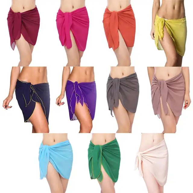 11 Colors Sexy Swimwear Women Beach Skirt Solid Color Chiffon Cover Up Bikini Wrap Beach Sarong For Swim Bathing Suit Swimsuit