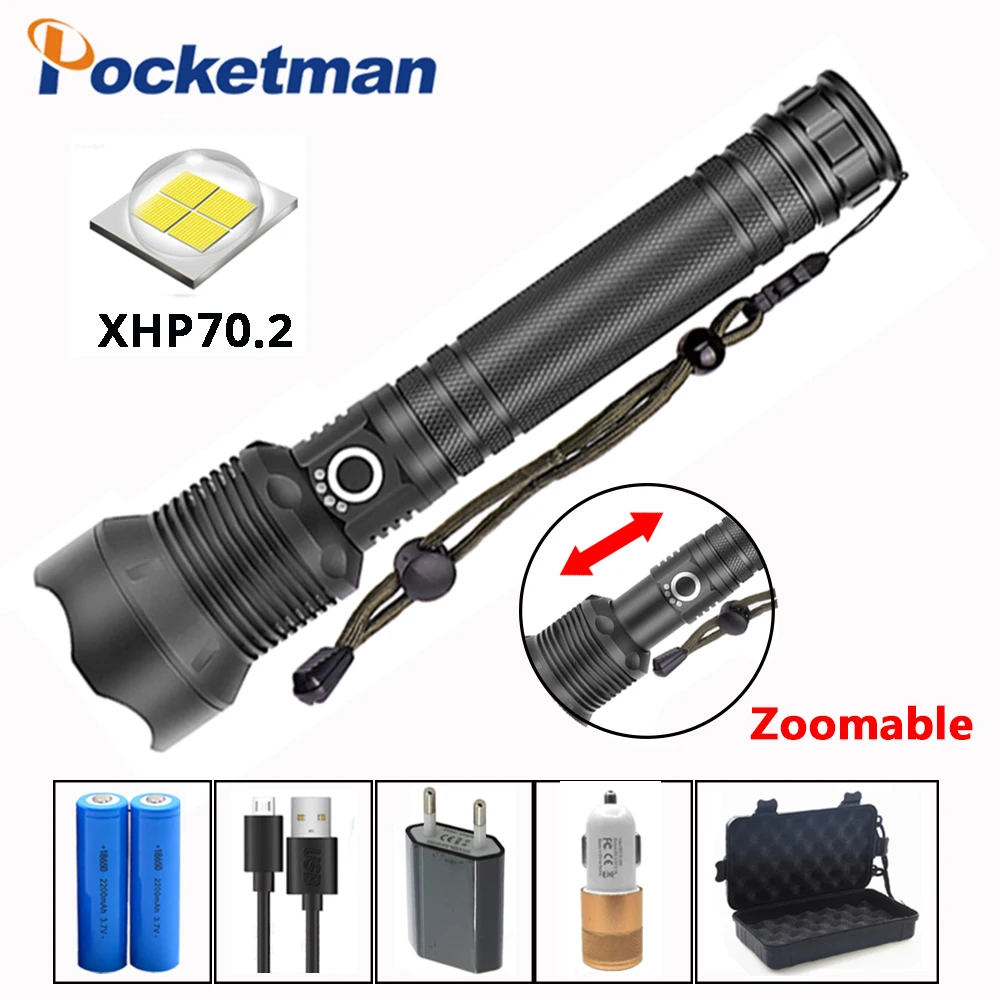 

40000ML led flashlight xhp70 usb charging Stretch zoom Shock Resistant Self defense Outdoor powerful led torch for camping