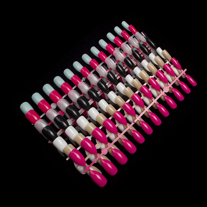 24 шт. Черные накладные ногти на шпильке 8 чистых острых искусственных