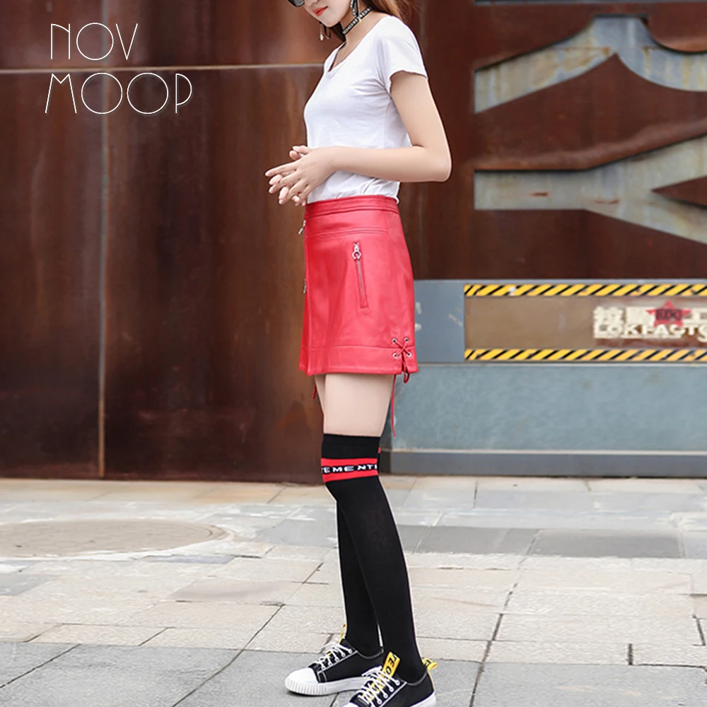 center red ligne Mujer Véritable Etek A Pic Cuir Pic D'agneau Vêtements Mini Rouge Zipper Black Lt1810 Conception Faldas Off Per Jupe Réel Femme Noir ZWSB4cq