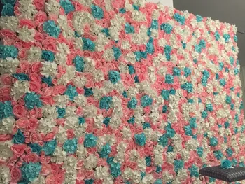 

Artificial silk flower wall wedding background Hydrangeas roses pink ivory tiffany blue lawn/pillar flower road lead home