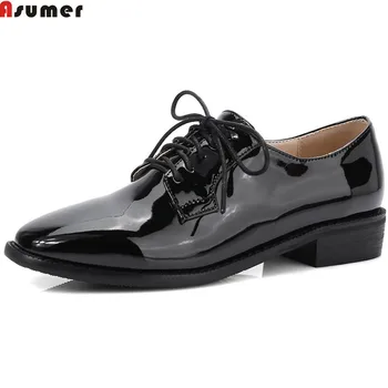 

ASUMER black wine red fashion spring autumn ladies flat shoes square toe lace up casual square heel women flats shoes plus size