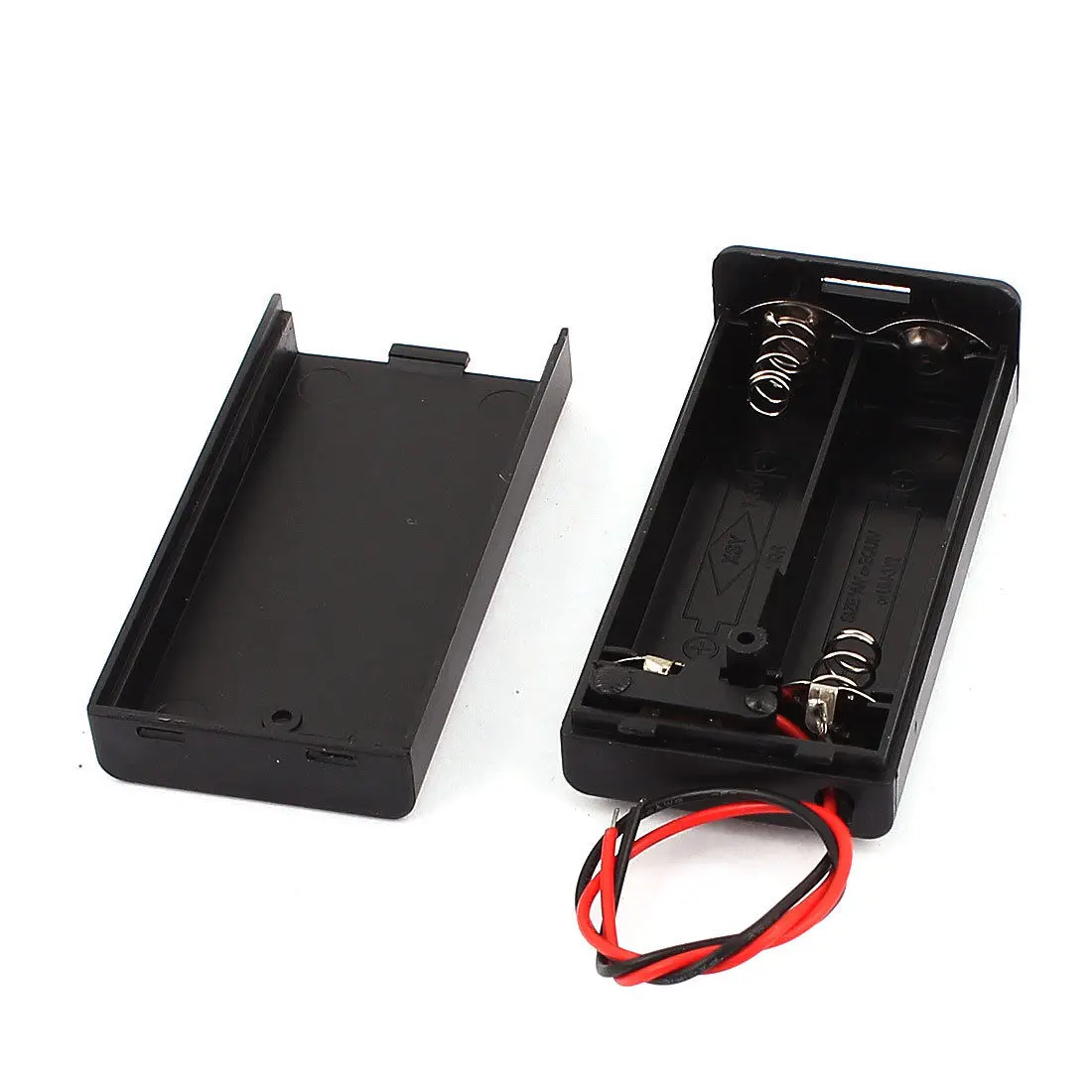 

Black Plastic Storage Box Case Holder For Battery AA With 6" Wire Leads For 2 x 1.5V AA Battery