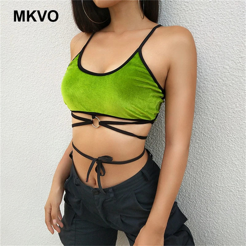 

Summer Women's Solid Color Wild Small Vest Retro Green Sleeveless Tie Metal Button Sexy Short Women's tank camis