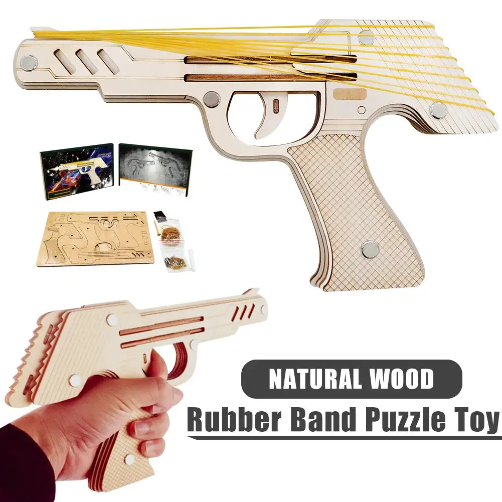 

Jiu Lianfa Rubber Band Gun Toy 3D Wooden Puzzle Mechanical Model Kit DIY Construction Machinery Rubber Band Pistol Toy