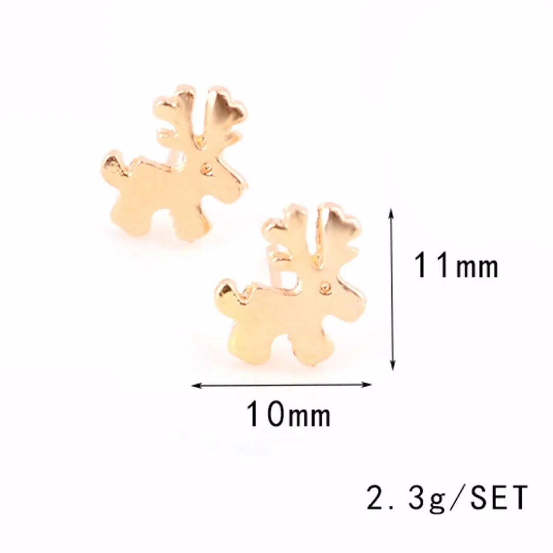 1 Pair Alloy Gold Elk Deer Ear Stud Earrings Xmas Jewelry Christmas Gift