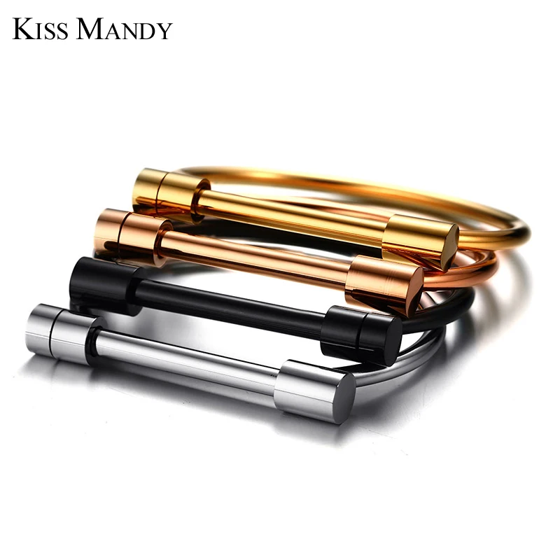 

KISS MANDY New Arrival Wristband Stainless Steel High Quality Bracelets & Bangles Concise Fashion Style KB436