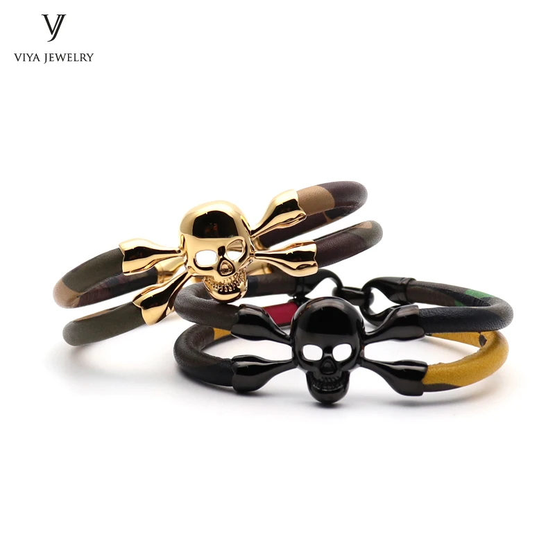 2 pcs Charming Camouflage Cow Leather men Skull Bracelets Cool Skull Bracelet Top Layer Cow Leather Skull Bracelet Best Men Gift 2 pcs Charming Camouflage Cow Leather men Skull Bracelets Cool Skull Bracelet Top Layer Cow Leather Skull Bracelet Best Men Gift