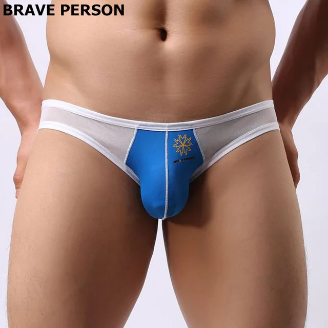 

Brand Brave Person gay Underwear High Quality Men's Briefs Transparent Mesh Sexy Underpants Men solid match color Briefs