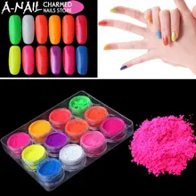 12jars/set Neon Pigment Fluorescence Effect Nail Glitter Fluorescent color Powder Nail Polish Dust UV Gel Nail Decorations