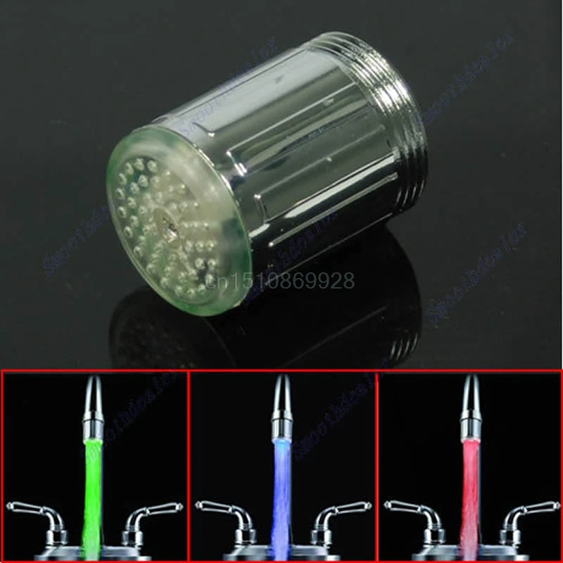 

3Color LED Filter Glow Bathroom Sink Basin Faucet Temperature Sensor Light Tap