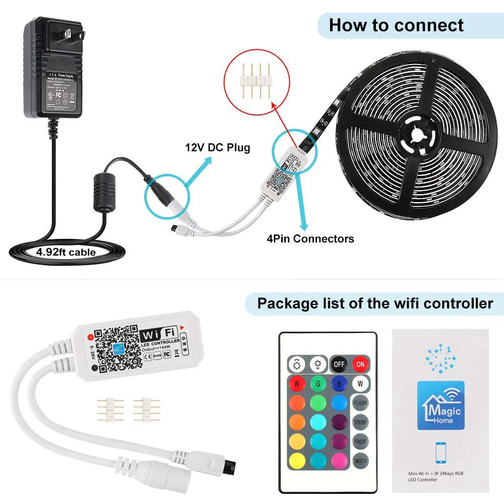 Умный светильник полосы Управление Wi Fi RGB LED 5 м 10 15 М 5050 Водонепроницаемый IP65 Неон