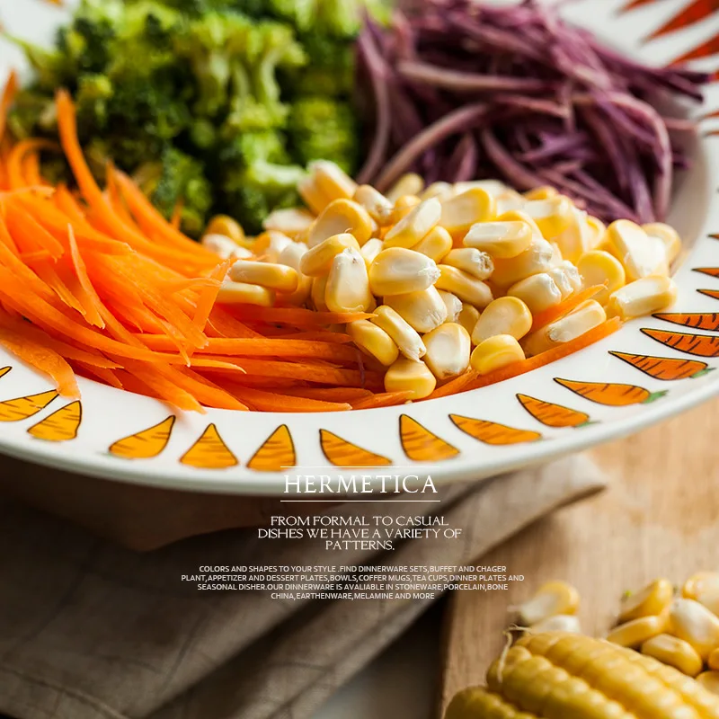 10 дюймов Фирменные керамические блюда и тарелки фарфоровая морковь напечатанная под глазурованной круглой костяной фарфор высокое качество креативная паста блюдо