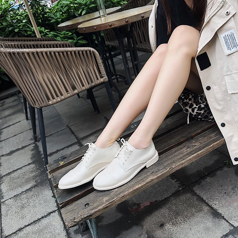 XiuNingYan/Женская обувь на плоской подошве из натуральной кожи с мехом внутри/снаружи; женские повседневные туфли-оксфорды размера плюс 33-43; женская обувь на плоской подошве в британском стиле