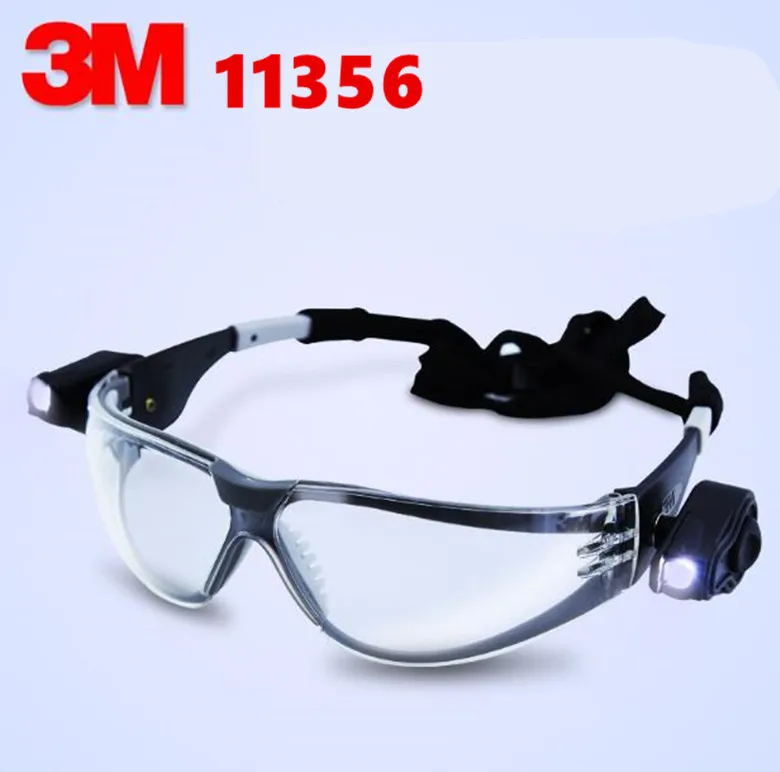 

3M 11356 Safety Goggles with LED Lights Eye Protection Anti-Shock /Dust/Sand Splash Wind Mirror Outdoor Sports Glasses