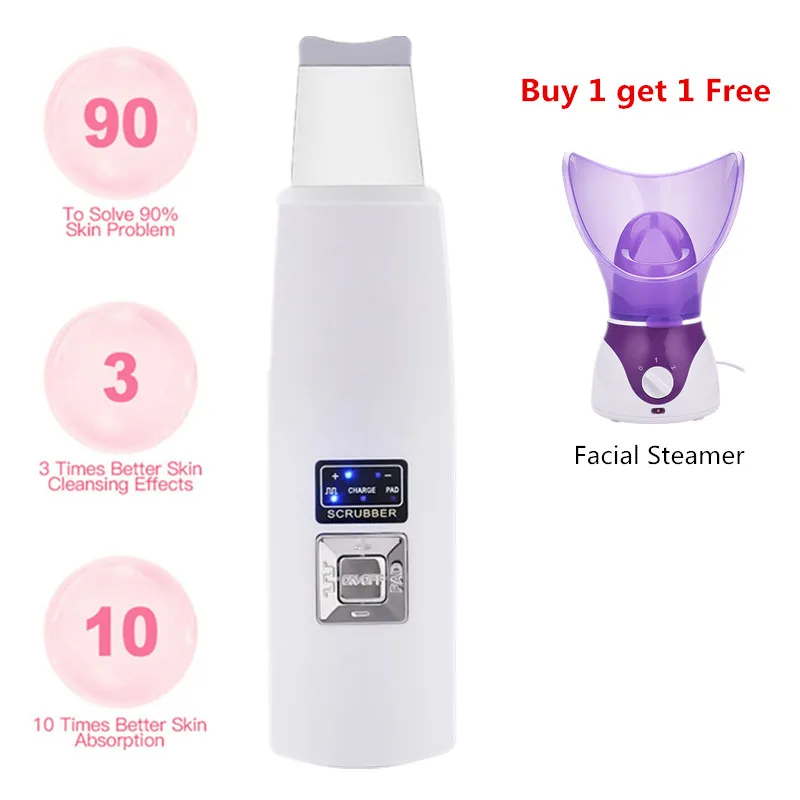 

Ultrasonic Skin Scrubber Face Deep Cleansing Acne Blackhead Removal Exfoliating Peeling Pore Cleaner + Facial Sauna Steamer 35