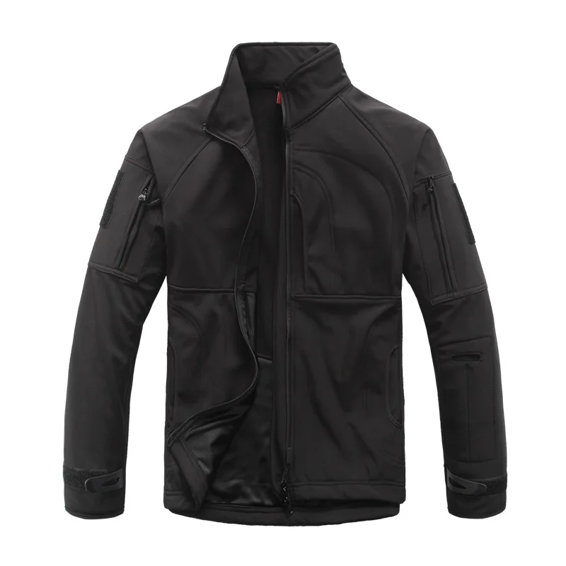 Мужская водонепроницаемая военная тактическая куртка, Мужская теплая ветровка, куртка-бомбер, камуфляжная флисовая куртка, Мужская куртка в армейском стиле, chaqueta hombre - Цвет: Black
