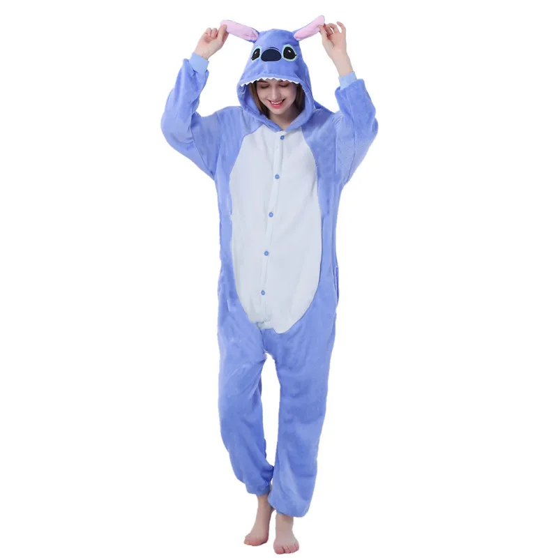 Синий Розовый Ститч Onesie пижамы кигуруми животных Косплей Костюм Хэллоуин семья пижамы Женщины