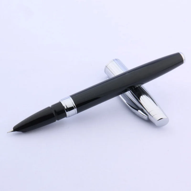 Baoer 100 черная лакированная Серебряная полоска тонкий перьевая ручка