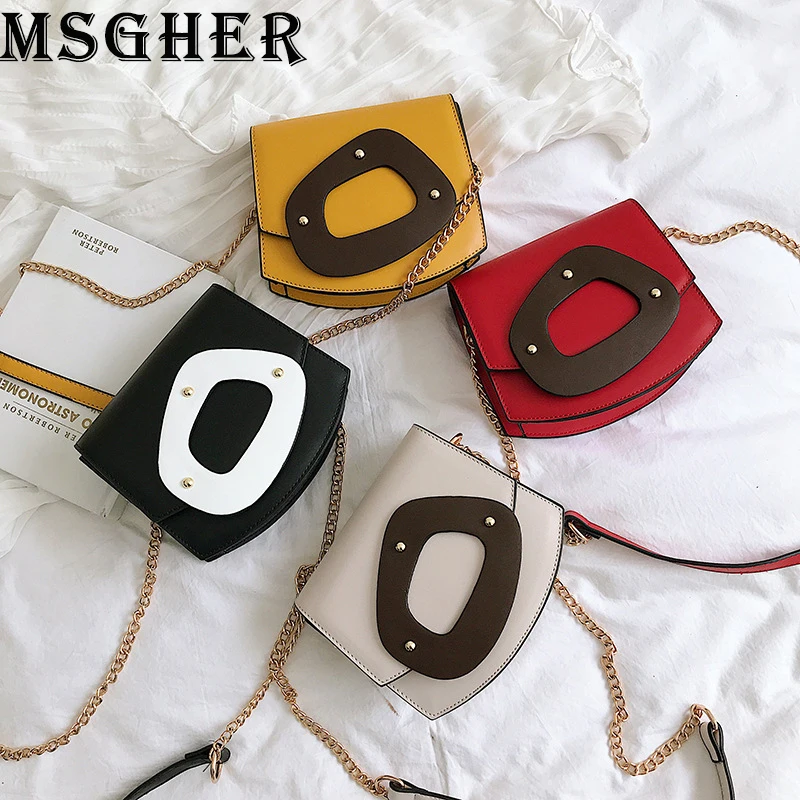 

MSGHER Saddle Bags Women Summer Chain Shoulder Fashion Panelled Small Bags Female Casual High Quality Crossbody Bags