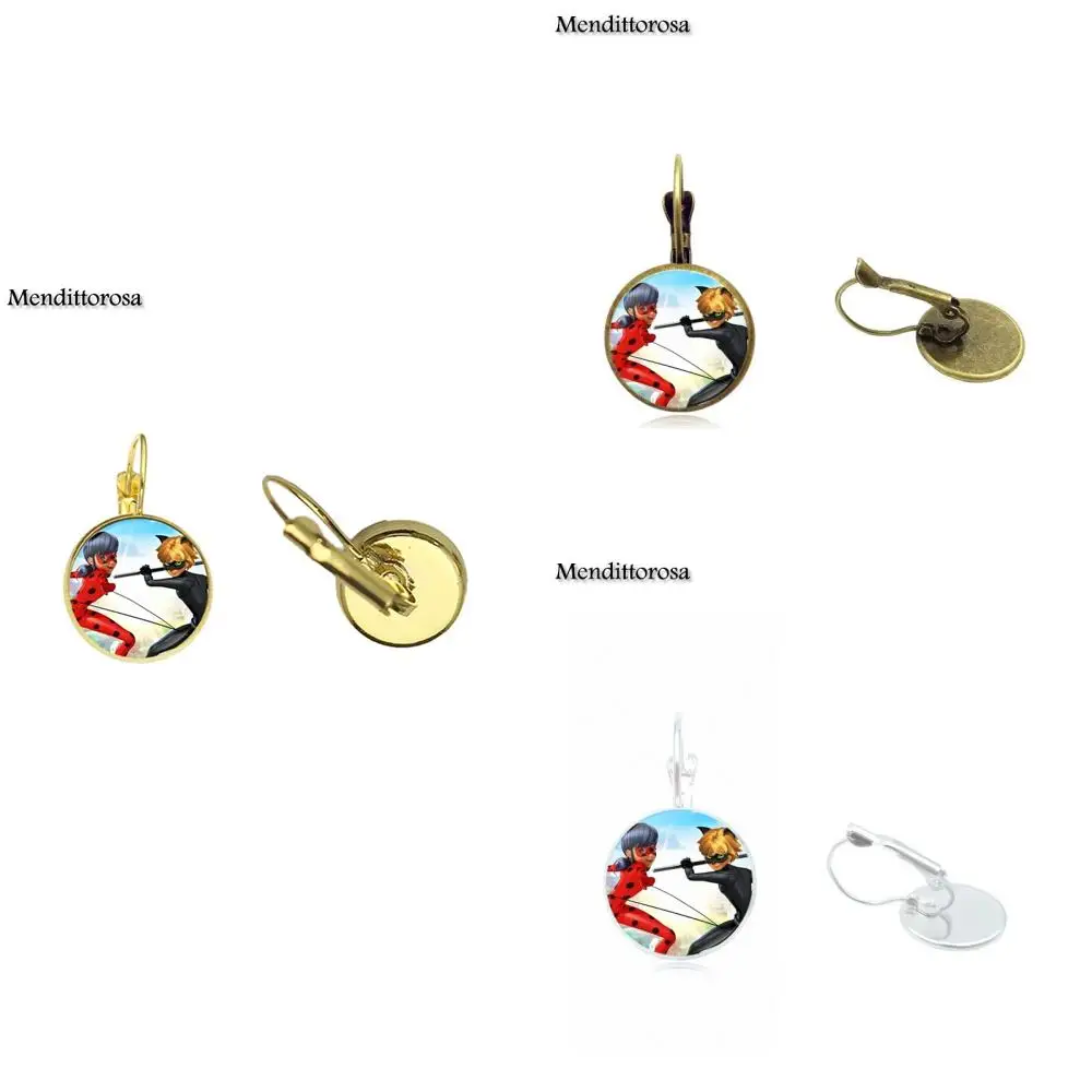 

Mendittorosa Lady Bug New Arrival Bronze/Silver/Golden Clip Ear Hook Drop Earrings Glass Cabochon Jewellery For Women
