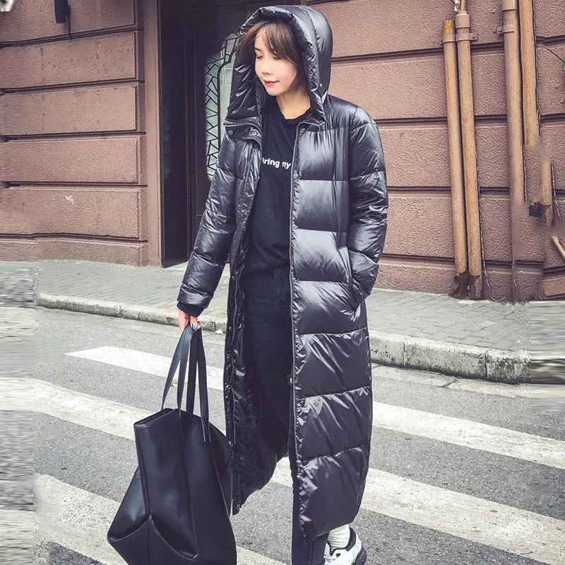 

New Winter Women's Down Jacket Long Coat Korean Slim Down Coat Women Hooded Thick Black Warm Jacket doudoune femme hiver 133