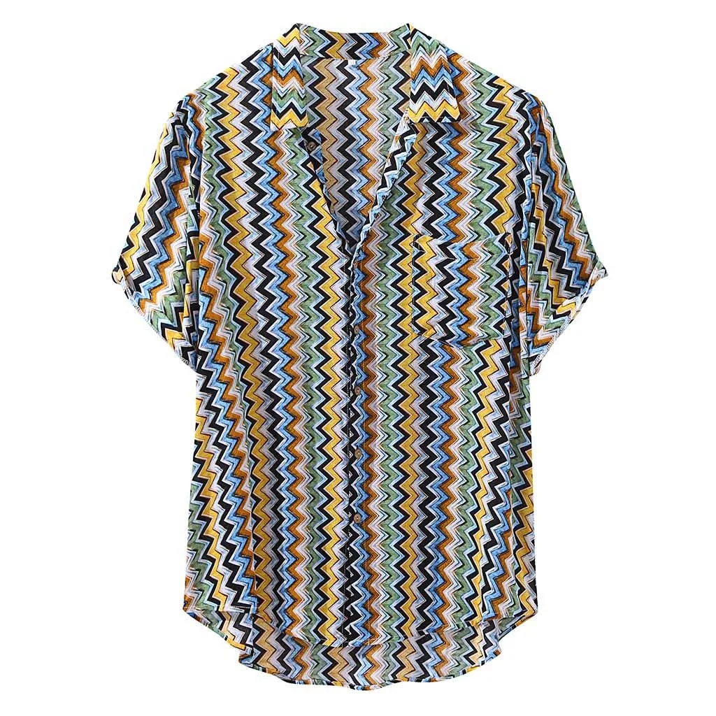 Womail Мужская Гавайская карманная круглая оторочка свободные рубашки с принтом Летняя Пляжная блуза рубашки плюс 4XL повседневные топы с