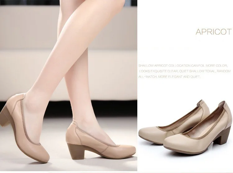 Женские модельные туфли из натуральной кожи; удобные мягкие рабочие туфли на высоком каблуке; элегантные офисные женские туфли-лодочки с круглым носком; Большой размер 43; S80131