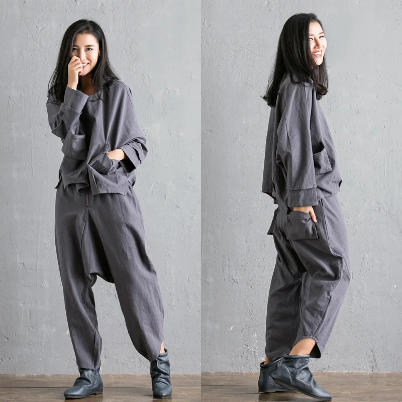 

2017 female new spring and summer artistic temperament cotton linen exception handsome two-piece suit personality casual pants