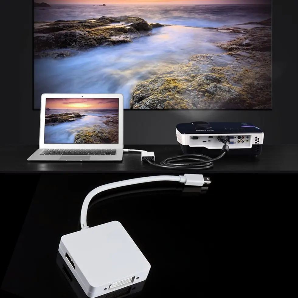 

5PCS 3 In 1 Mini Displayport To DP HDMI DVI Adapter Cable Display For MAC Pro AIR
