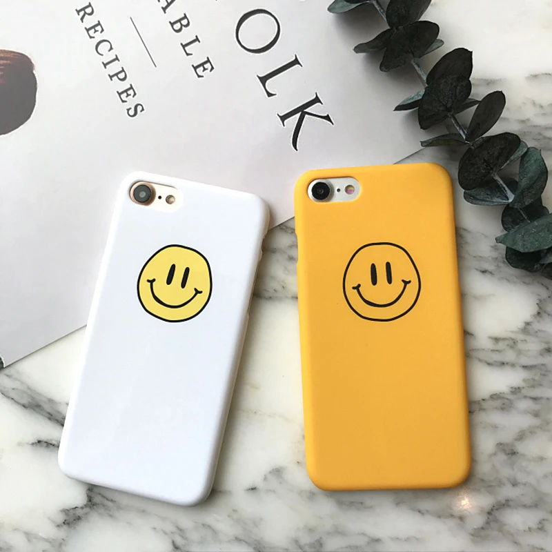 

YKUPUP Cute Smile face Phone Case for Iphone Xs Max Cover White Yellow Hard Pc Coque for Iphone X Xr XS Max 6 6s 7 8 Plus Fundas