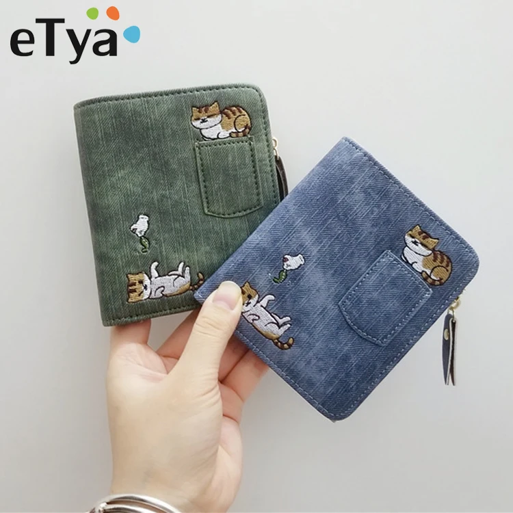 

eTya Leather Women Wallet Hasp Small Coin Pocket Female Purse Lady Embroidery Hight Quality Short Wallets Card Holder Clutch Bag
