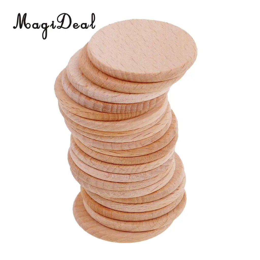 MagiDeal High Quality 20Pcs Natural Round Unfinished Wood Embellishments DIY Crafts for Art Jewelry Birthday Boards Decor 36mm