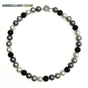 

white grey black and dark grey 12mm mixed DIY color sea Shell mother Pearls necklace perfect round ball shape classic For women