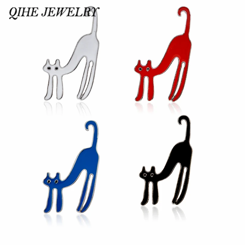 

QIHE JEWELRY 4 Color Cat Brooch Pins Cartoon Button Badge Animal Jewelry Cat Jewelry Cat Lover Gifts Gift for Kids