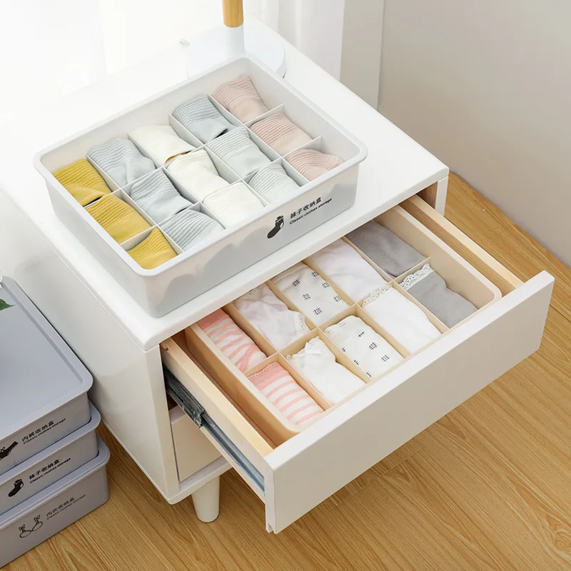 

High Quality Simple Plastic Underwear Socks Storage Box Stackable Underwear Finishing Box Formatted Organizer Dividers Closet