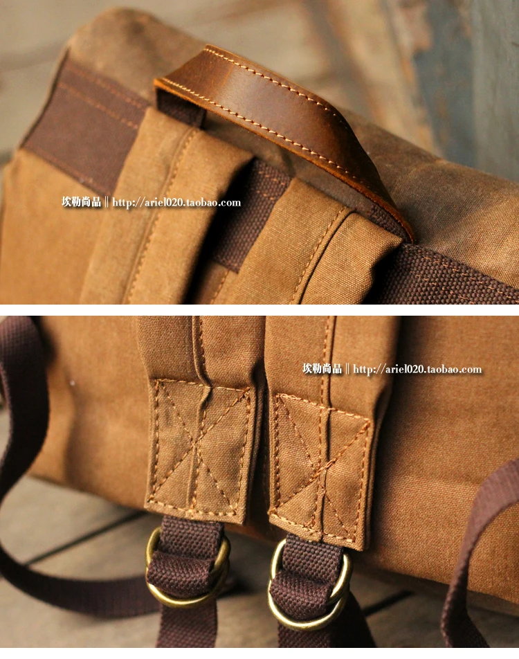 Масло воск холст ретро мужчины сумка личности мужская's дюймовый ноутбук рюкзак холст с Crazy Horse кожа компьютер B