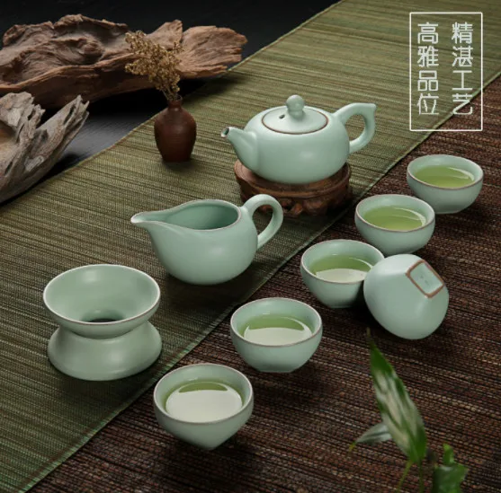 

Ru porcelain ice cracked tea set glaze complete set of Kung Fu tea set